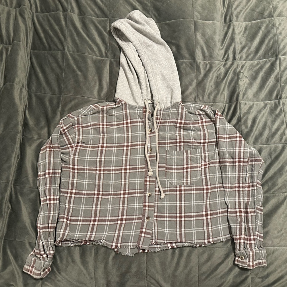 Women’s Xs Aeropostale Cropped Flannel Shirt With Hood